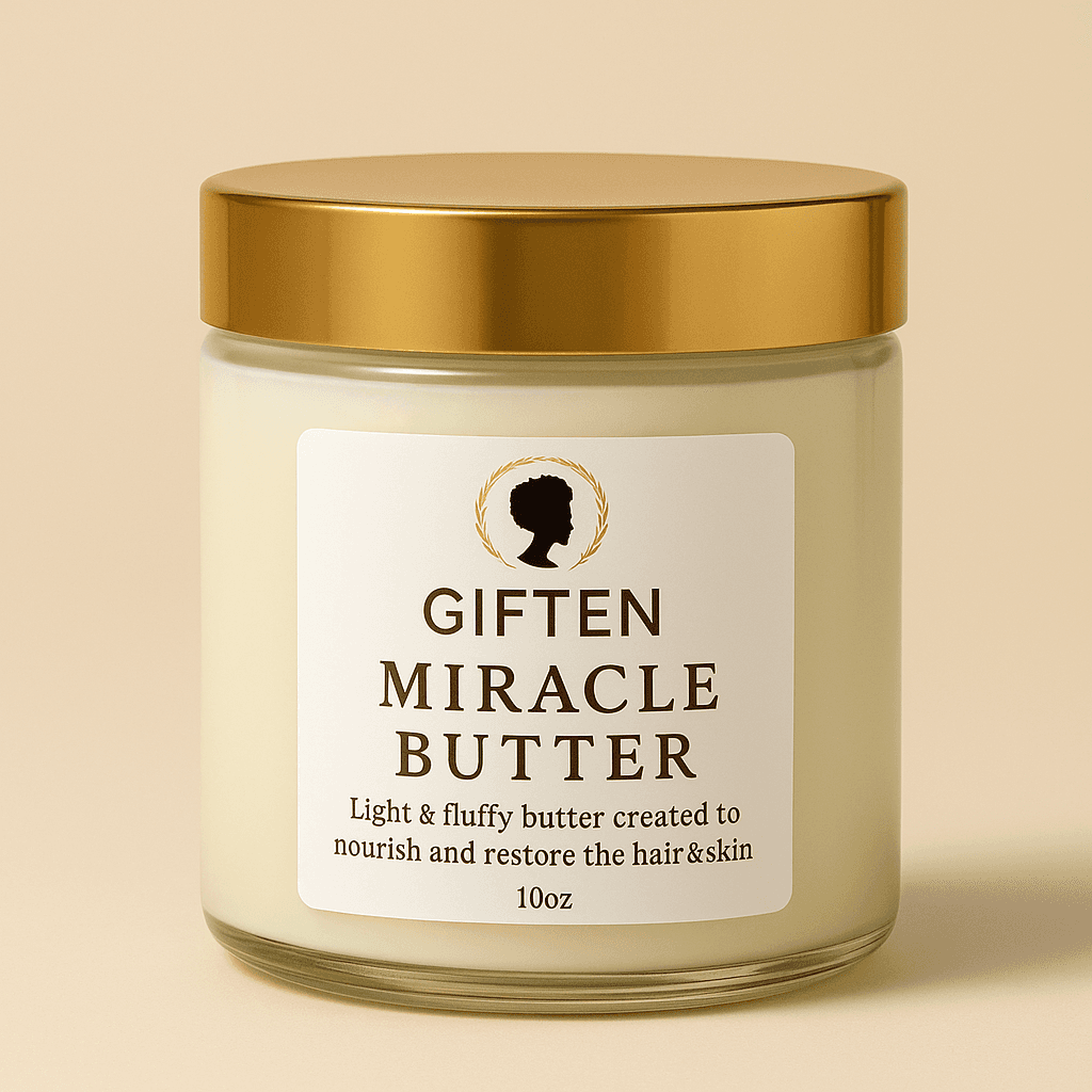 Giften Miracle Butter jar with a gold lid and dried botanicals